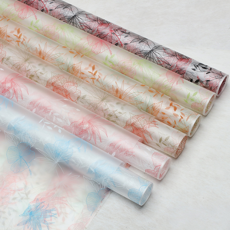 HUAXI NOSA Papel de vidrio Pinellia Pequeño fresco red roja impermeable OPP flor florista ramo de flores papel de embalaje