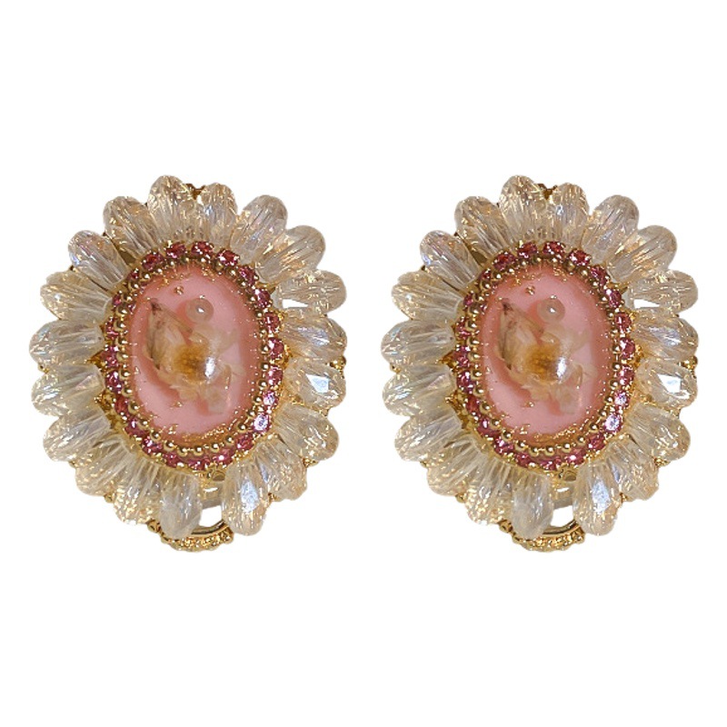 Pendientes de cristal artificial con flores de aguja de plata y diamantes Pendientes de diseño exagerado personalizado Pendientes de lujo ligero de nueva moda