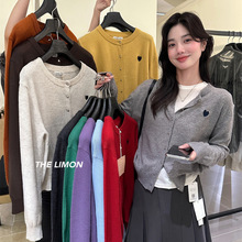 thelimon柠檬绿茶2025秋季设计感爱心刺绣羊毛针织开衫女毛衣外套