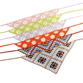 欧美跨境新款创意水果三角巾太极钩针编织棉草莓绑带包头巾头带女