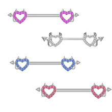 厂家直销 ebay亚马逊wish跨境产品 不锈钢满钻桃心乳环 穿刺乳钉