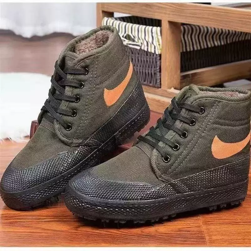 Новые высокие рабочие ботинки для мужчин, осенне-зимние, на флисовой подкладке, теплые, из канваса, разноцветные, нескользящие, износостойкие, защитные ботинки для стройплощадки.