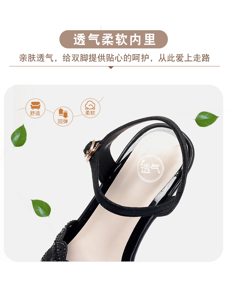 Sandal nữ gót vuông đế xuồng da thật thoải mái — Màu đen chi tiết 15