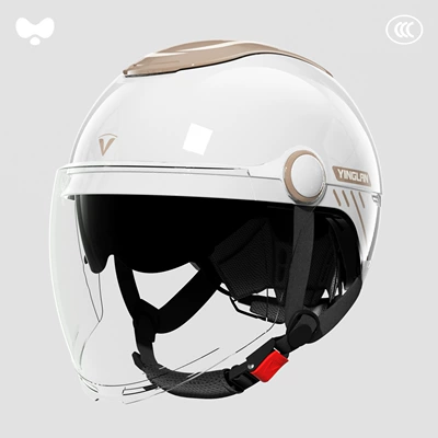 Battery Motorcycle Safety Helmet for Men — Motosiklet kaskı (dəbilqə) - 3c-silk-apricot-hd-sunscreen-long-double-mirror-category-a-one-size-fits-all