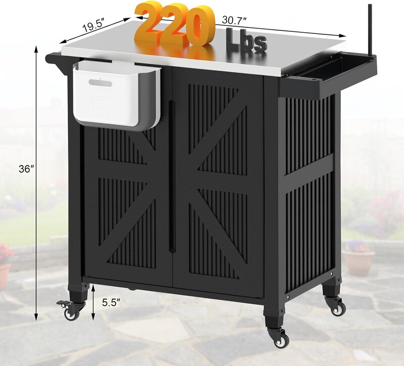 Cross-Border Hot-Selling Product: Outdoor Lockable Storage Cabinet with Garden and Outdoor Use, Kitchen Trash Can with Wheels, Stainless Steel