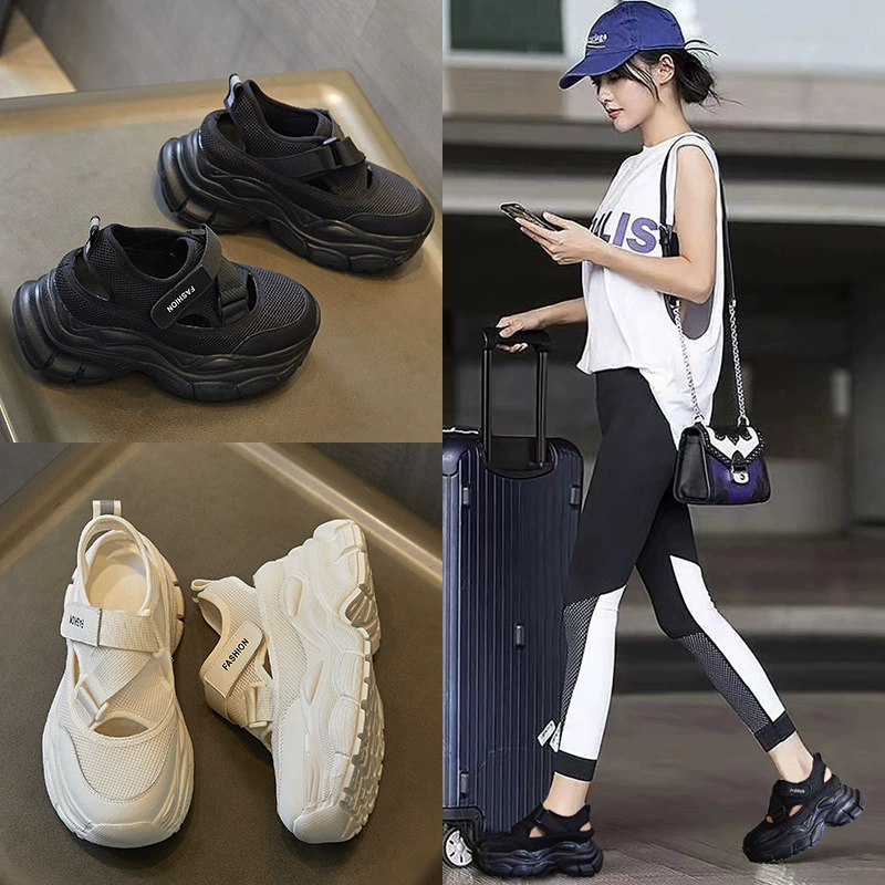 Baotou спортивные сандалии женские 2025 новый летний сетчатый полый дышащий липучка толстая подошва, чтобы увеличить обувь папы