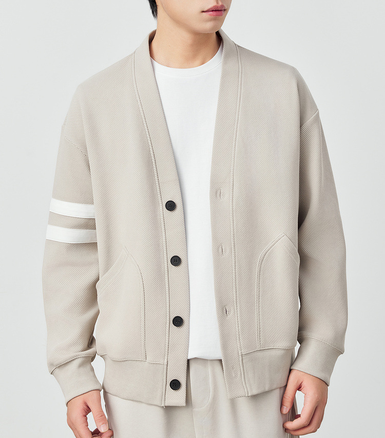 Áo khoác cardigan nam vải tuýt phối sọc tương phản kiểu mới — Màu đen chi tiết 4