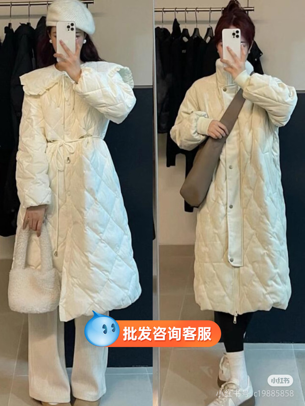 冬季新款十三行高端白鸭绒羽绒服长款过膝面包服外套女装批发货源|undefined