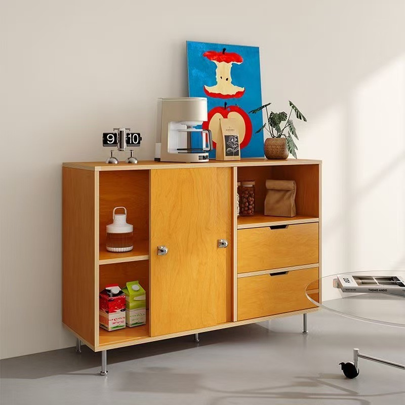 2025 New Sideboard Wall-Mounted Integrated Storage Cabinet, Antique-Style Marine Board Solid Wood Shelf, Light Luxury and High-End Feel