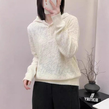 羊绒针织衫连帽卫衣提花蕾丝拼接毛衣女宽松慵懒上衣春秋新款长袖