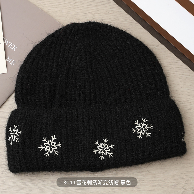 冬季帽子新款时尚圣诞雪花红色针织帽百搭防风大头围保暖毛线帽潮|undefined