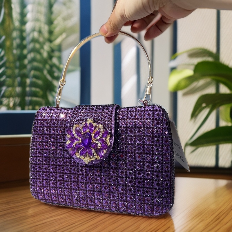 Túi clutch nữ đính đá pha lê dự tiệc sang trọng 19×13.5×4 cm — sâm panh chi tiết 3