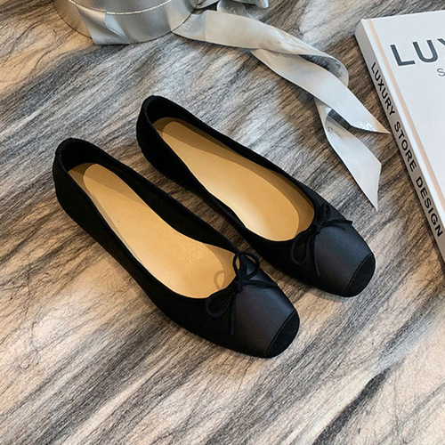 Grape Mama studiolee round toe shallow bow bow showing feet small flat ballet shoes silk single shoes for women