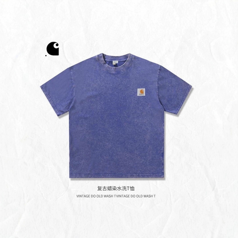 Cross-border foreign trade trendy brand washed vintage snow mountain logo embroidered loose-fitting pure cotton short-sleeve t-shirt for men and women couples