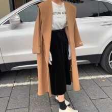 双面羊毛大衣大翻领加厚系带长款加厚保暖腰带宽松版羊毛呢子外套