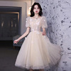 Evening dress, short mini-skirt, bridesmaid dress, champagne color, suitable for teen, tutu skirt