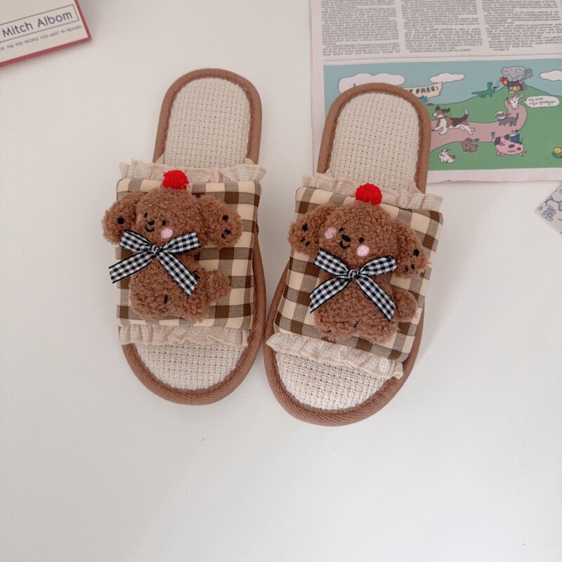 Cute Cartoon Plaid Dog Home Linen Slippers for Women, Summer Non-Slip Floor Slippers, Outdoor Wear, All-Season Cotton and Linen Slippers Cute Cartoon Plaid Dog Home Linen Slippers for Women, Summer Non-Slip Floor Slippers, Outdoor Wear, All-Season Cotton and Linen Slippers
