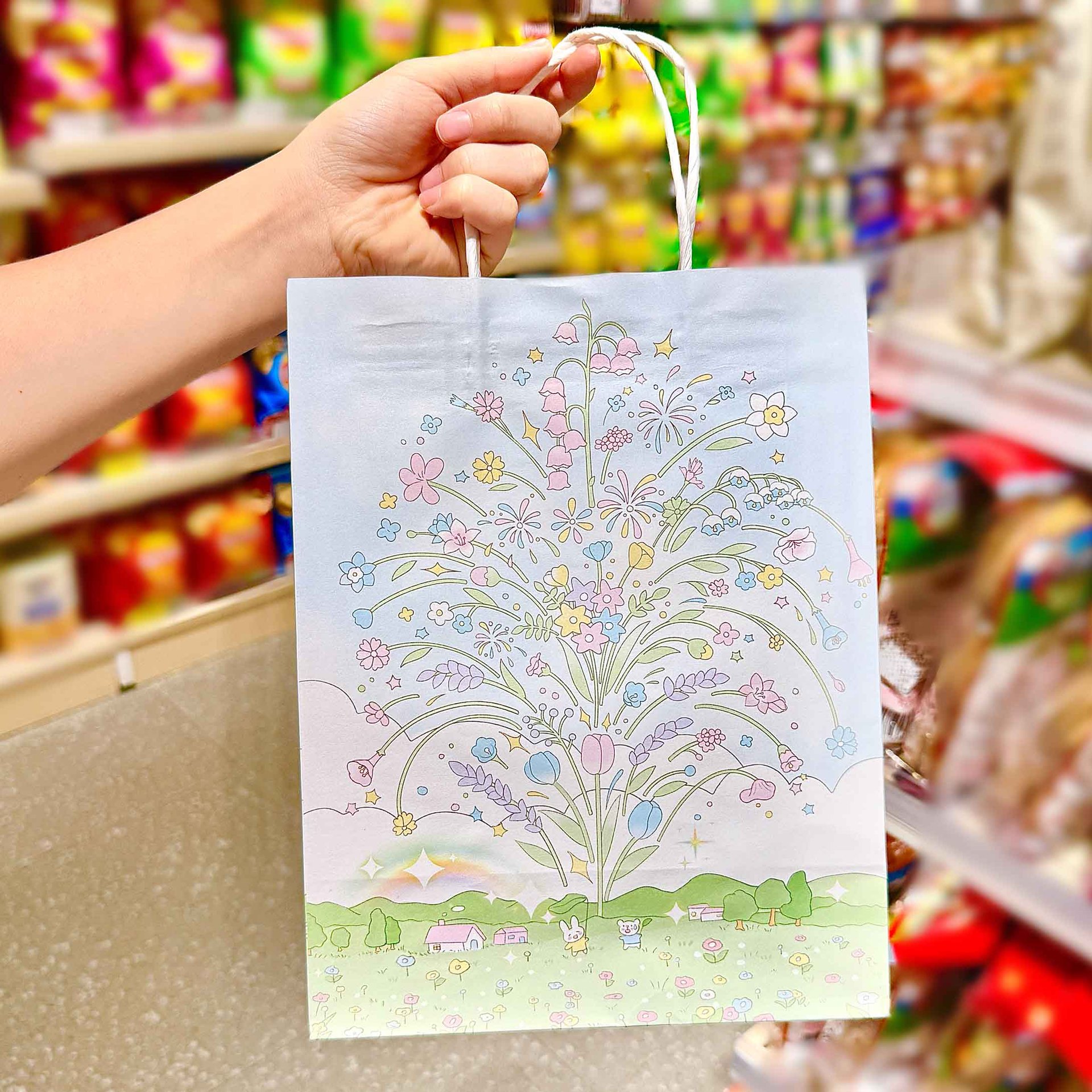 新款手绘花朵烟花礼物包装礼品袋ins精美手提收纳高颜值纸袋礼物