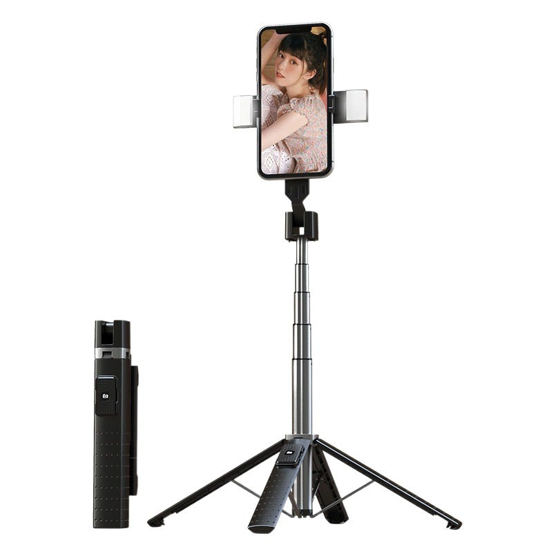 P04/P05 Bluetooth selfie stick teléfono móvil transmisión en vivo soporte de aleación de cuatro trípode con refuerzo de quilla Luz de relleno selfie stick