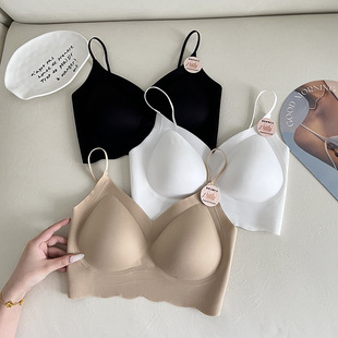 Liquid Foundation Invisible Seamless Beauty Back Strap Bra with Chest Pads and Thin Straps Jelly Soft Support Bra for Women