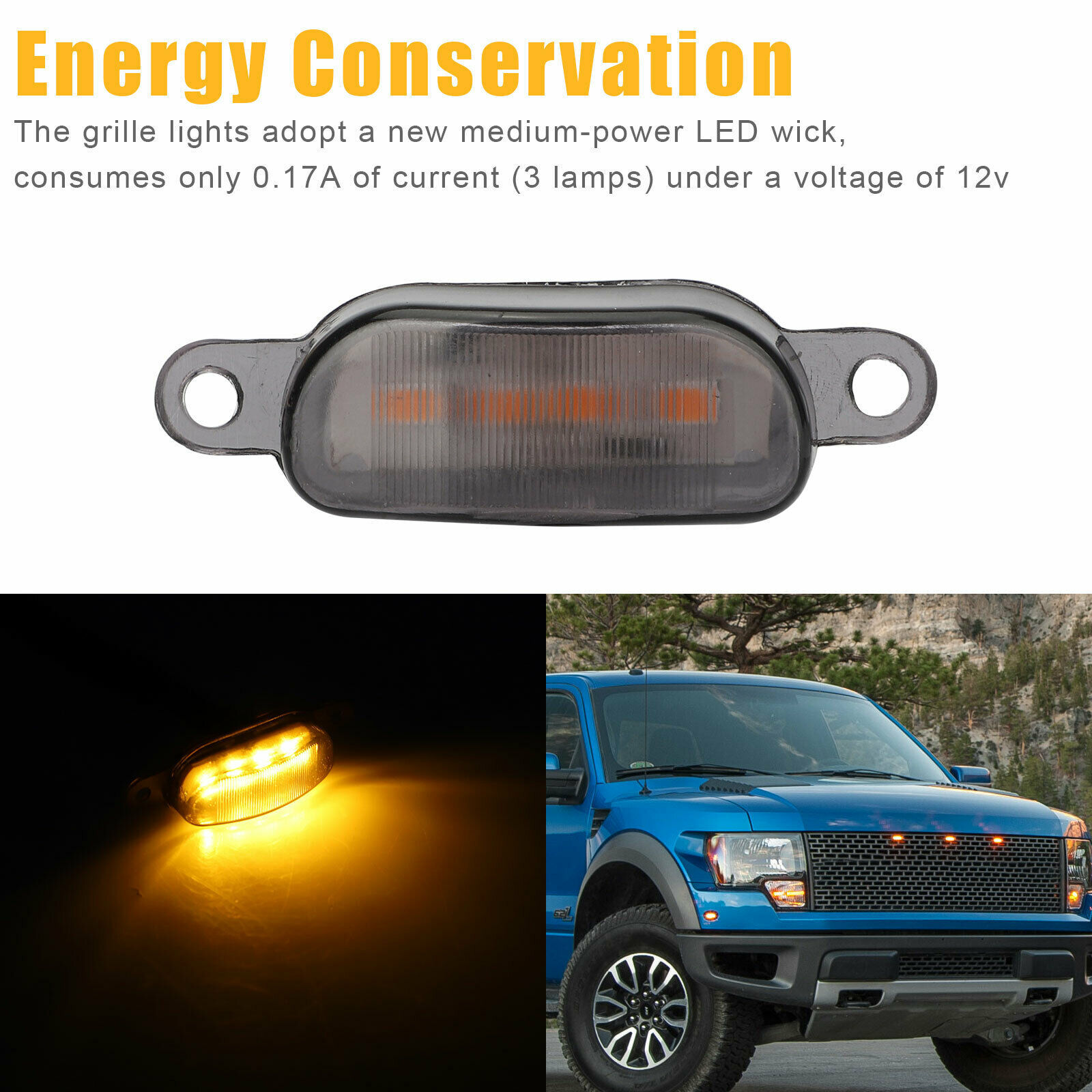 Auto SUV F150 Raptor Luz de red LED Luz amarilla pequeña Luz de advertencia de niebla Luz de ceja de rueda Frente