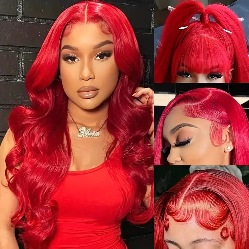 Amazon's Hottest Lace Front Wig for Women with Medium Parted Red Big Wavy Long Curly Hair, Fluffy and Natural Full Headgear