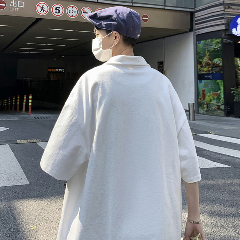 Camiseta de manga corta para hombre primavera y verano estilo Hong Kong ins marca de moda camisa de polo suelta de solapa CARTA DE TODO fósforo más tamaño camiseta