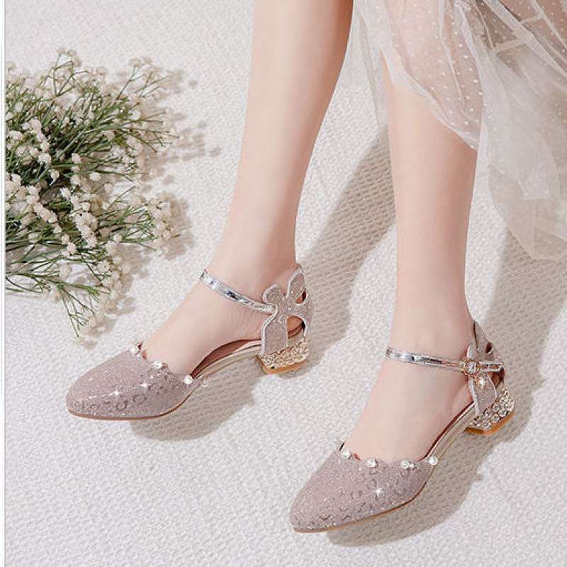 Children's Shoes Children's High Heels 2025 Summer New Princess Crystal Shoes Medium and Large Children's Performance Catwalk Dress Sandals