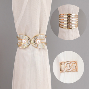 European and American Cross-Border Simple Light Luxury Curtain Tiebacks with Pearl Pins and Rhinestone No-Punch Curtain Hooks Wholesale
