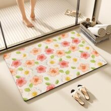 跨境3D花卉浴室地垫吸水防滑门口防滑垫卫生间专用硅藻泥速干脚垫