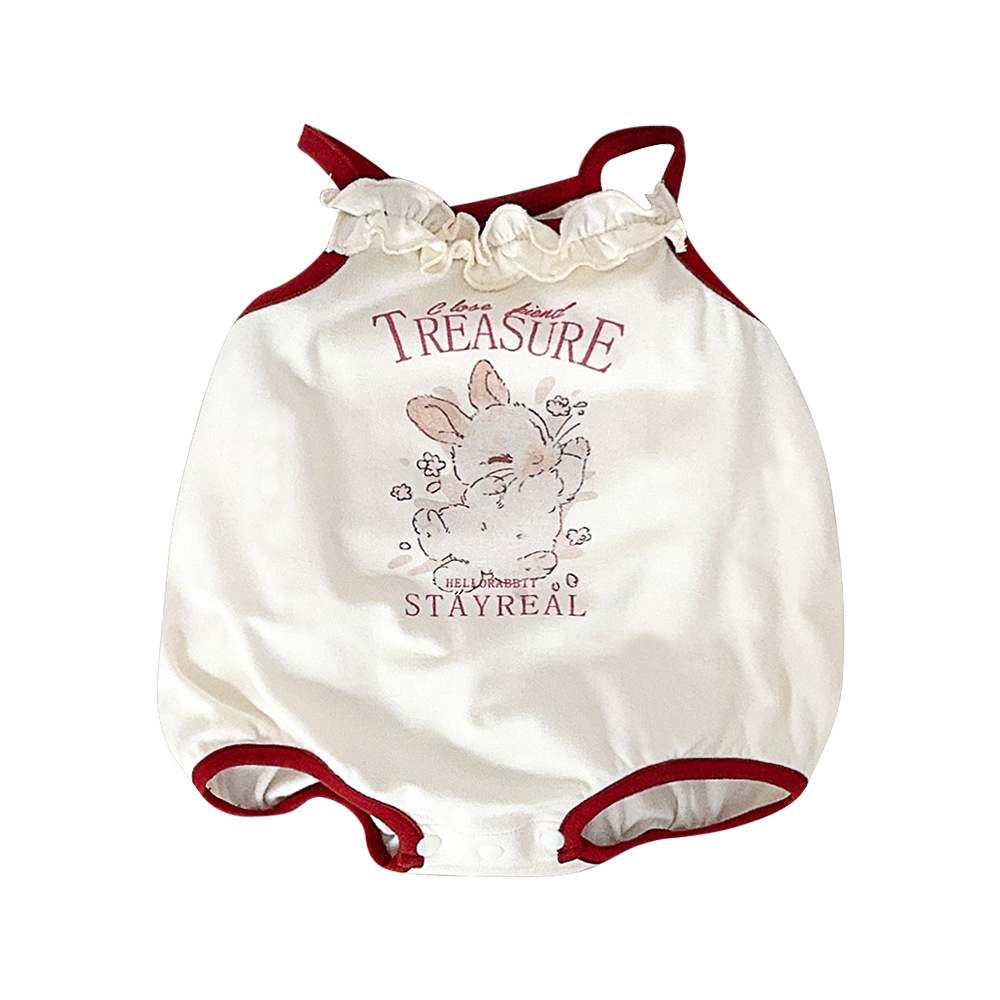 Ropa de bebé, tirantes, pedo, bebé de verano, mamelucos delgados súper extranjeros, cuello de encaje, conejito, una pieza
