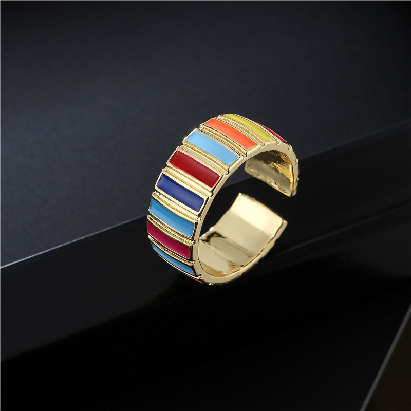 Fashion Candy Color Oil Dripping Geometric Opening Copper Ring Wholesale Nihaojewelry display picture 2