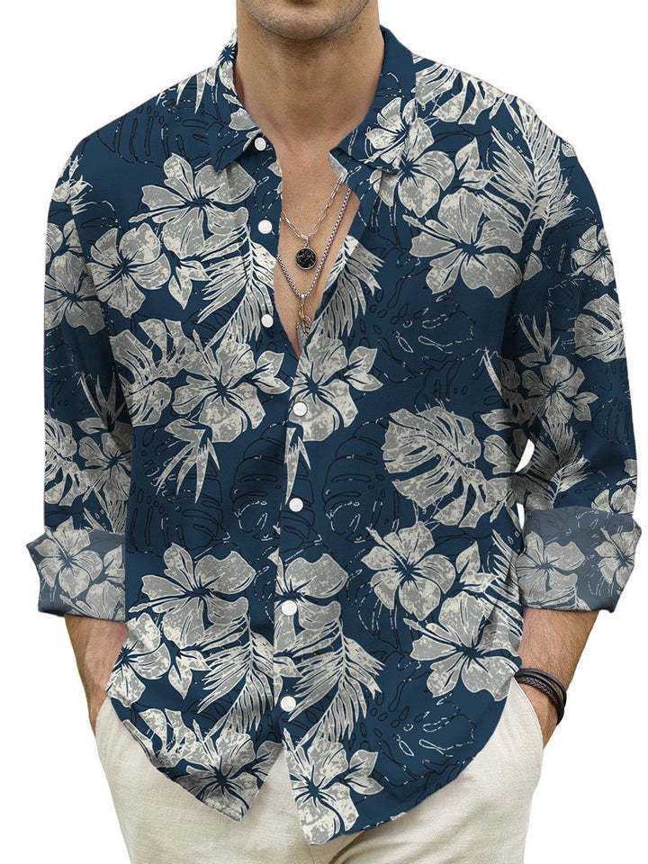 New Spring and Autumn Men's Fashion 3D Digital Printing Fragmented Flower Long sleeved Shirts Large Casual Top_vogarts.com