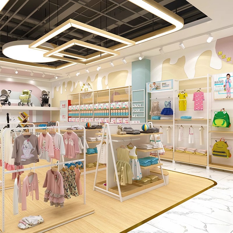 童装店展示架落地式儿童服装店装修效果图设计组合母婴店衣服货架