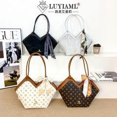 新款時尚潮流女包經典花紋大容量單肩包蝴蝶結手提包大容量托特包