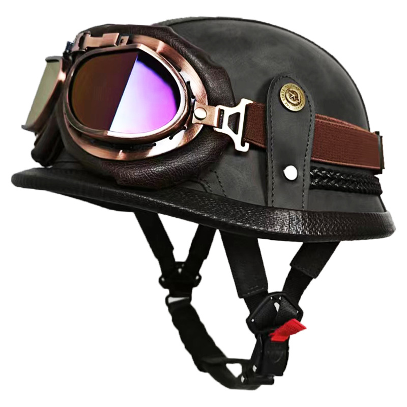 Cross-Border Supply of Okcmc German Handmade Leather Helmets for Men and Women, Four-Season Half Helmets, Electric Vehicle Helmets, Retro Steel Helmets