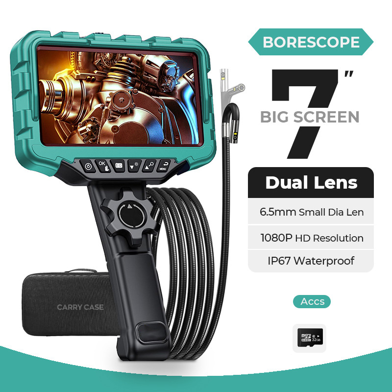 Industrial endoscope, dual lens, 360° rotatable, 7 inch screen, HD