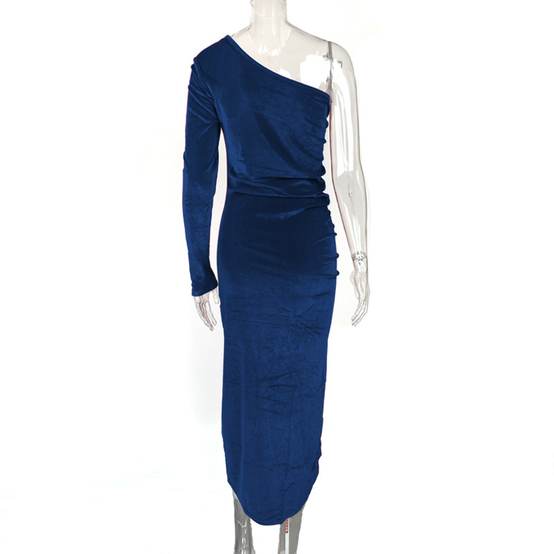 Damen Samtkleid Für Den Winter Sexy Schräges Schulter-design Slim_voghion.com