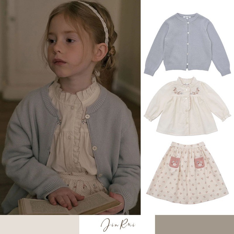 Spot camisa de niña 2024 otoño francés exquisito bordado camisa de manga larga estilo occidental cuello de hongo camisa de bebé algodón