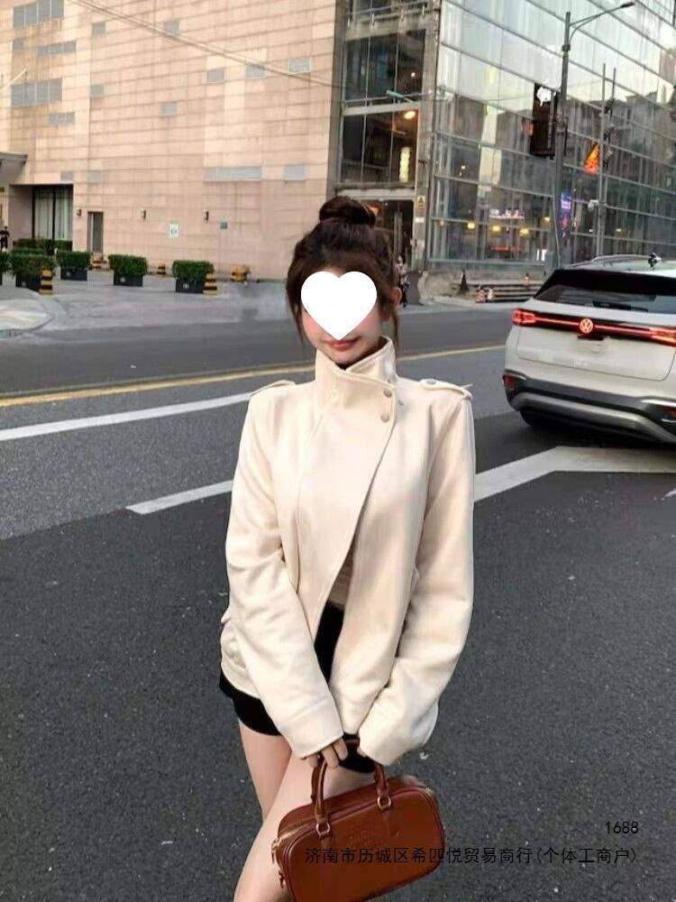 美式复古立领仿麂皮外套女春秋季气质感宽松机车夹克辣妹上衣