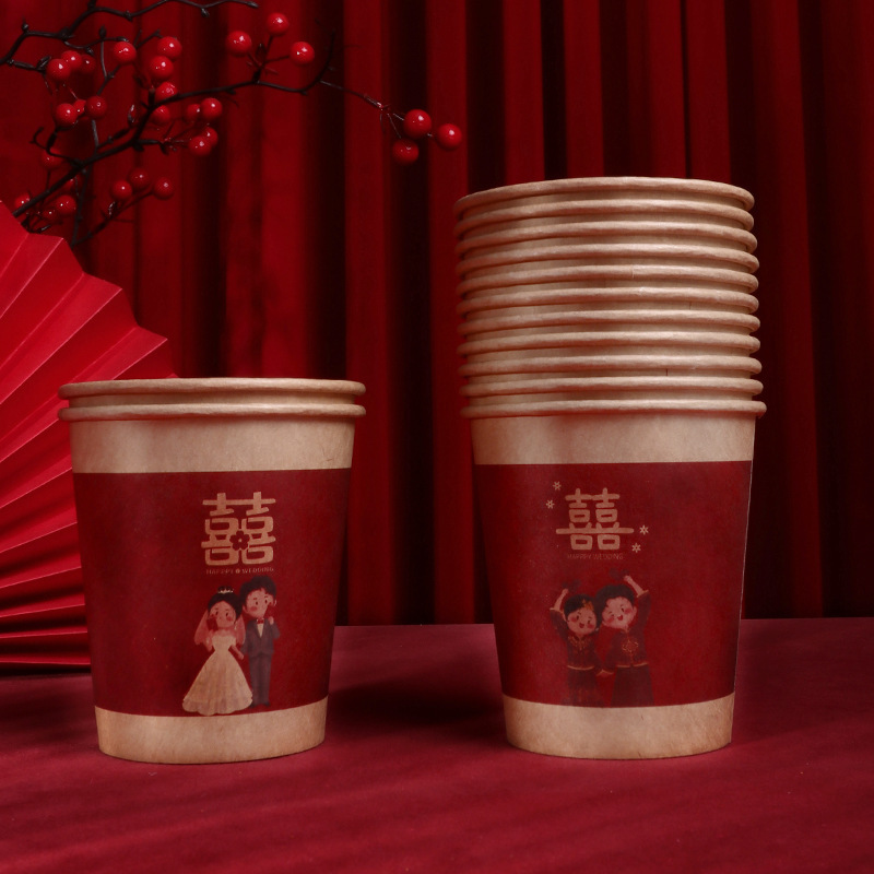 Gran por mayor artículos de boda tazas de papel de boda corraban de boda espesar tazas desechables un paquete de 50