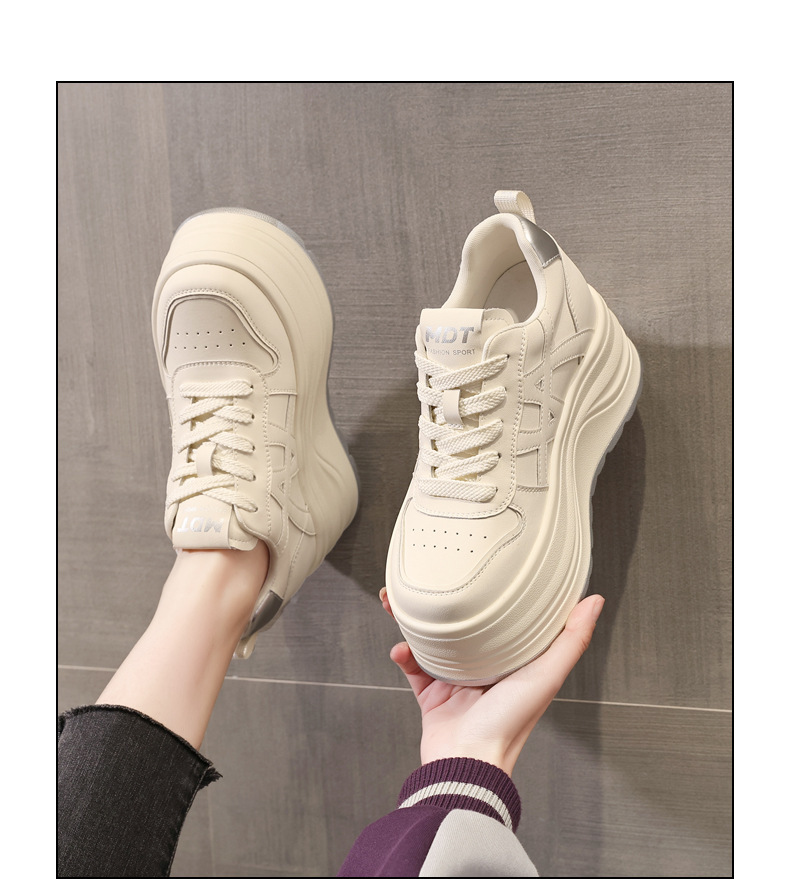 Giày sneaker nữ đế dày tăng chiều cao, phối màu trắng basic, đế bánh mì êm ái — màu sắc chi tiết 14
