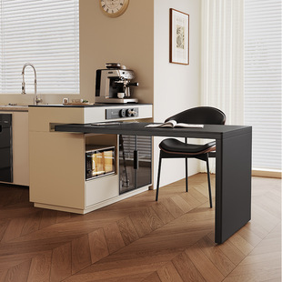 Italian Minimalist Retractable Rotating Mobile Island Kitchen Cooking Table Restaurant Home Island Table Dining Table Integrated