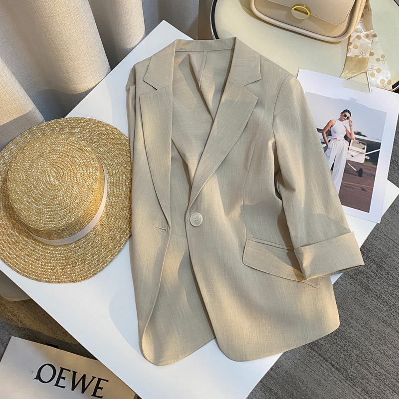 Beige Thin Blazer for Women, 2026 Summer New Style, Petite, Simple, Fashionable, High-End, Trendy Short Suit