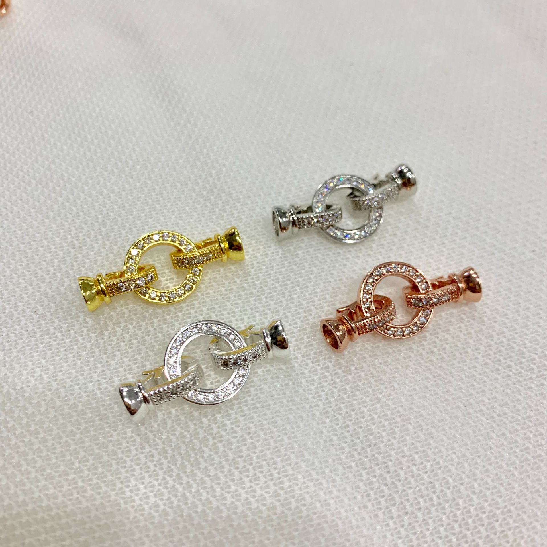 18K金镶嵌锆石饰品扣圆形珍珠扣diy翡翠项链微镶钻扣饰品配件