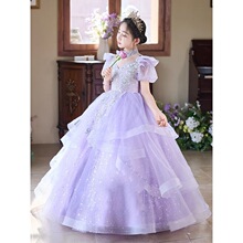 儿童紫色公主裙花童婚礼主持人晚礼服女童生日宴会钢琴演奏蓬蓬裙