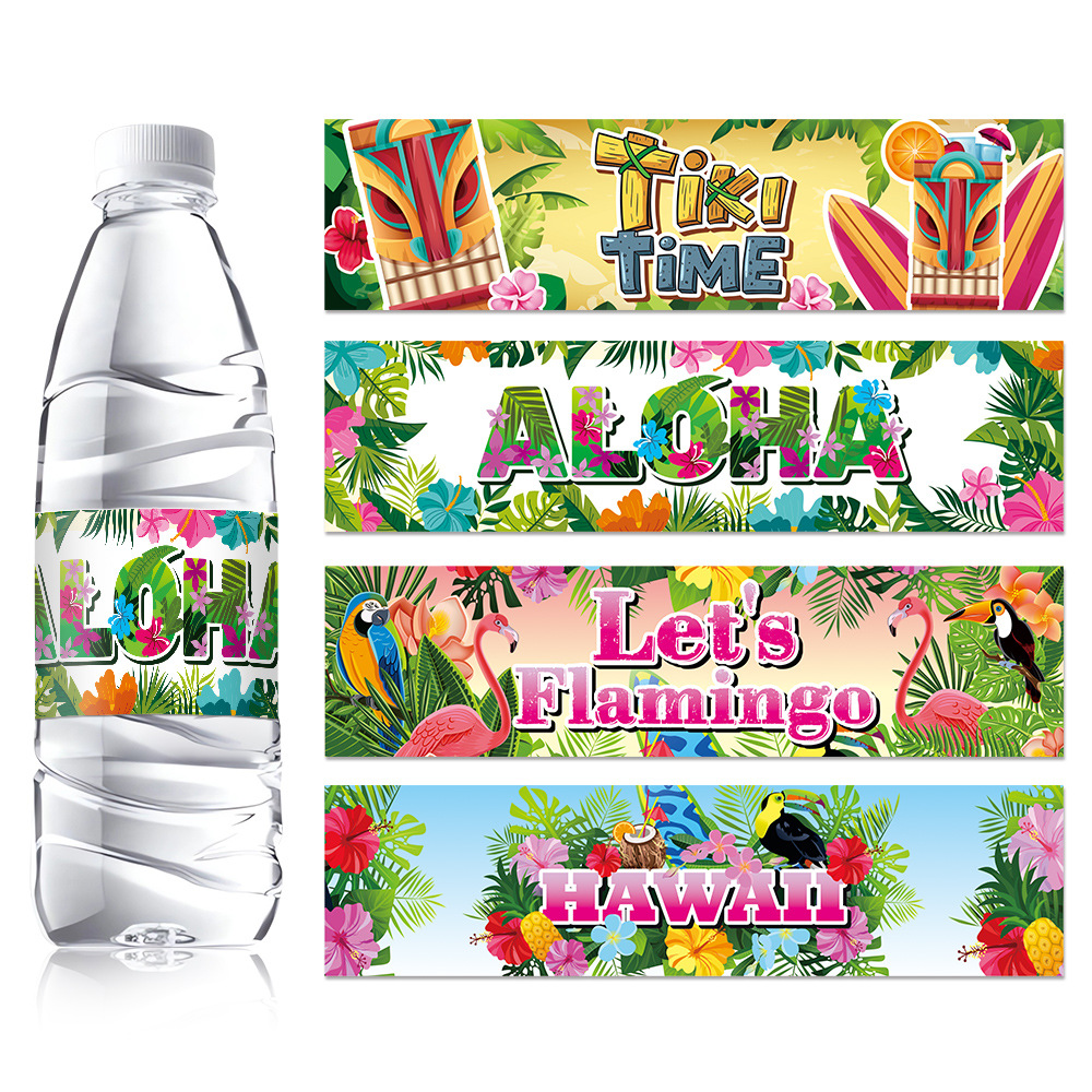 Europa y América verano hawaiano fiesta decoración etiqueta etiqueta de botella de agua Aloha fiesta decoración etiqueta adhesiva