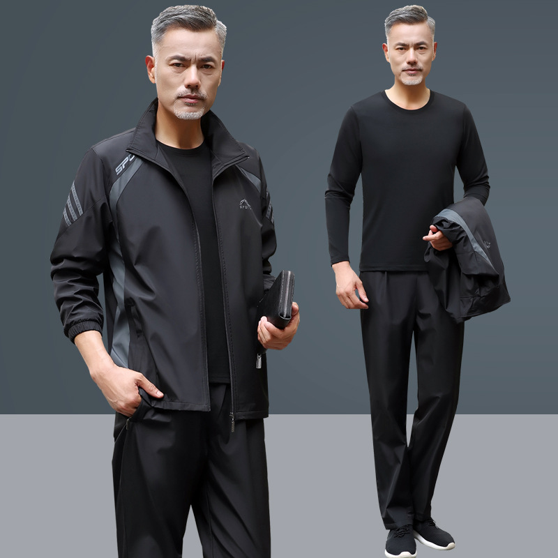 Sports Suit for Middle-aged and Elderly Men's Spring and Autumn Large Size Casual Sportswear Quick-drying Dad's Autumn Three-piece Loose Suit