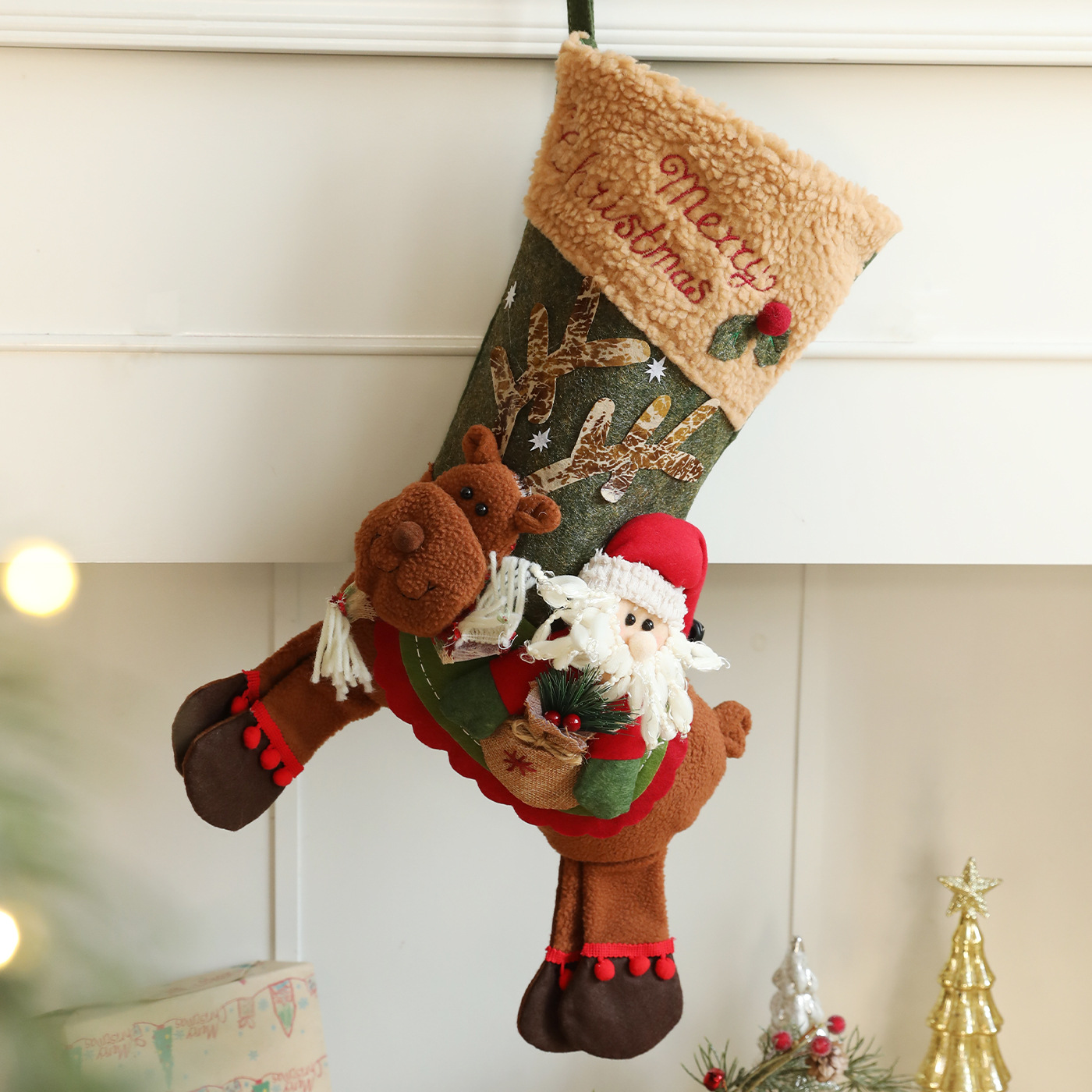 Nuevo peluche de Navidad ciervo regalo de Papá Noel bolsas de regalo decoraciones de Navidad calcetines de dibujos animados diseño de escena