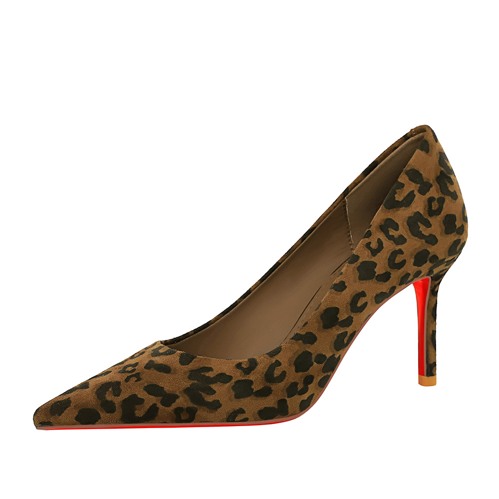 8353-A European And American Style Banquet Leopard Print High-heeled Shoes, Stiletto Heel, Fashionable Suede Pointed Toe_vogvips.com